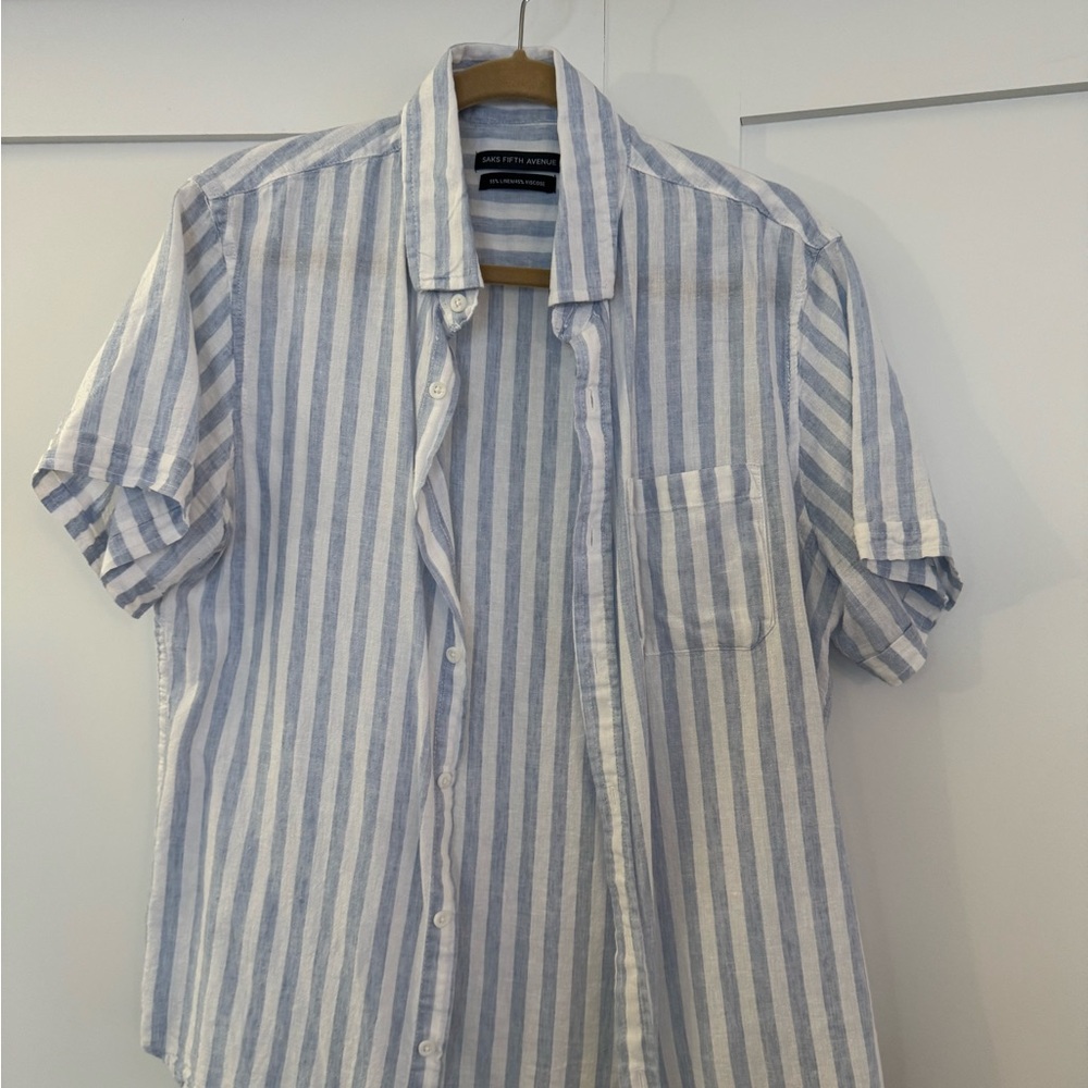 Saks Fifth Avenue Light Blue and White Striped Shirt